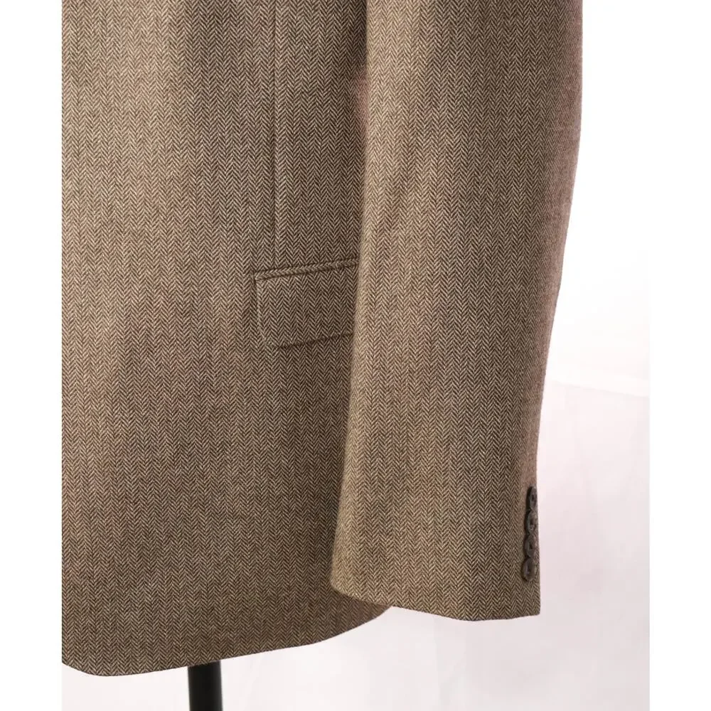 $1,295 SAKS 5TH AVE - Brown Herringbone Cashmere Blazer - 50R